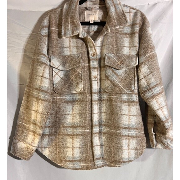 Thread & Supply Shacket Woman's M Plaid Poly Fleece Button Up Jacket Coat - Picture 1 of 5